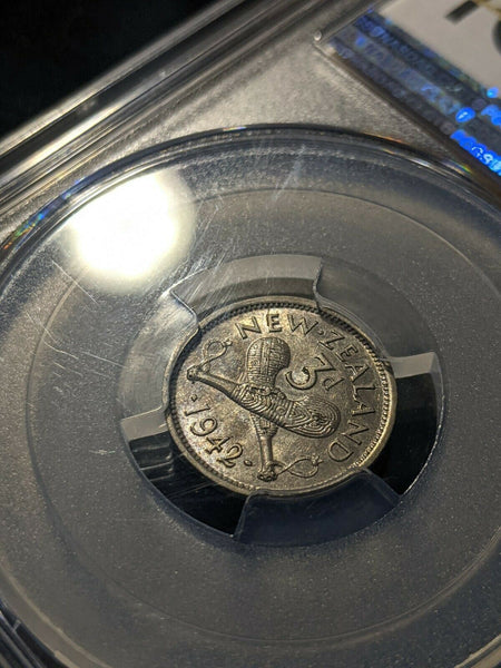 New Zealand 1942 Threepence 3d PCGS AU58 aUNC #1499