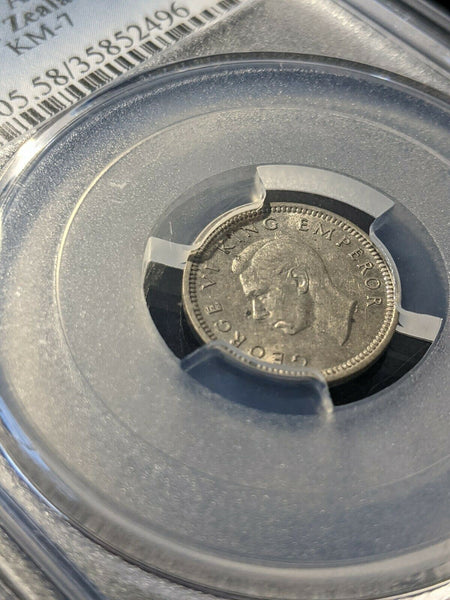 New Zealand 1942 Threepence 3d PCGS AU58 aUNC #1499