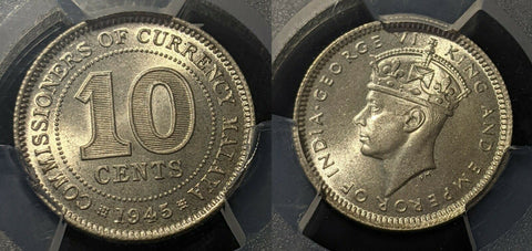 Malaya 1945 10 cent KM# 4a MS65 PCGS GEM UNC #1514