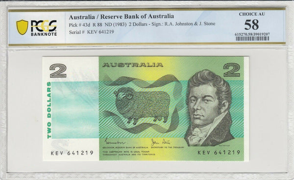 1983 $2 Two Dollars Banknote Johnston/Stone PCGS AU58 Choice AU Pair R 88 #1528