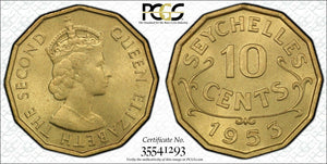 Seychelles 1953 Ten Cent 10c KM# 10 PCGS MS64 GEM UNC #1540