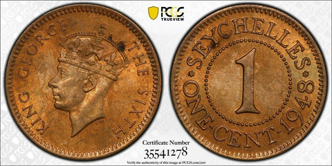 Seychelles 1948 One Cent 1c KM# 5 PCGS MS63 RB Choice UNC #1535
