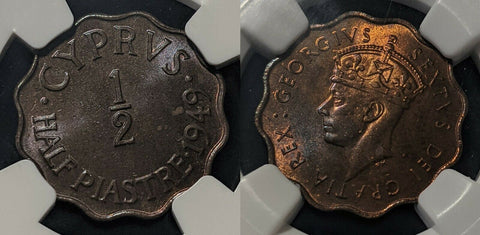 Cyprus 1949 Half Piastre 1/2P KM# 29 NGC MS65RB GEM UNC #1551
