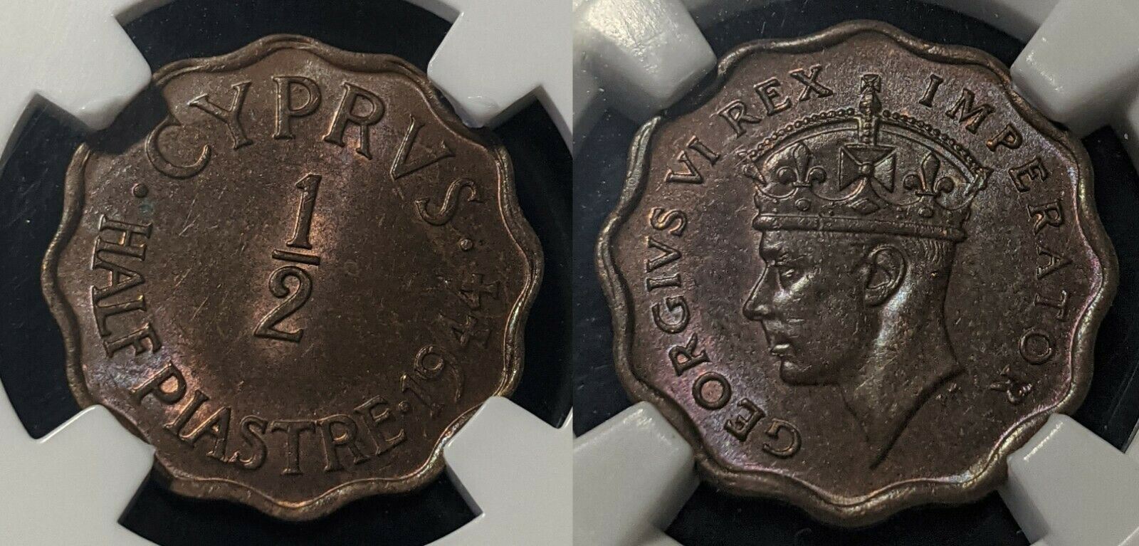 Cyprus 1944 Half Piastre 1/2P KM# 22a NGC MS63RB Choice UNC #1550