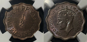 Cyprus 1944 Half Piastre 1/2P KM# 22a NGC MS63RB Choice UNC #1550