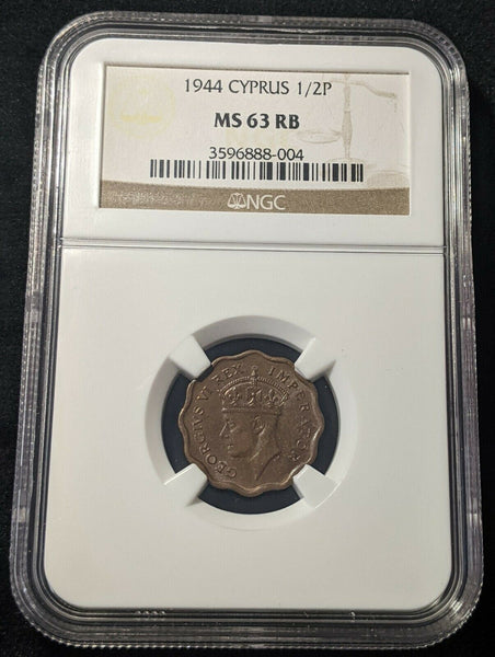 Cyprus 1944 Half Piastre 1/2P KM# 22a NGC MS63RB Choice UNC #1550