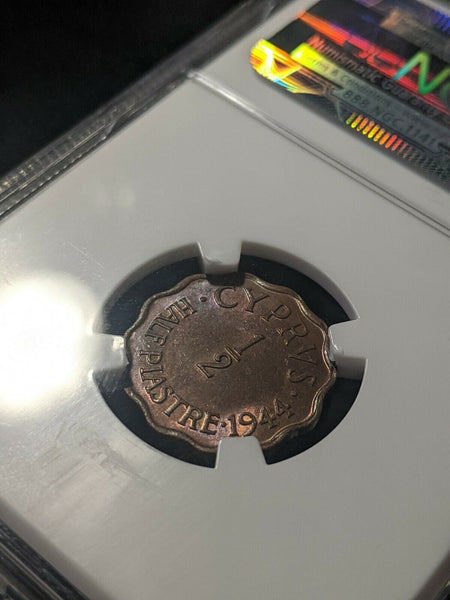 Cyprus 1944 Half Piastre 1/2P KM# 22a NGC MS63RB Choice UNC #1550