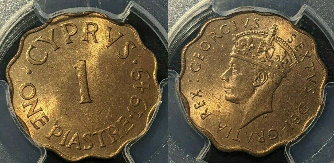 Cyprus 1949 piastre KM# 30 PCGS MS64RD GEM UNC EX Arielle Collection #1552
