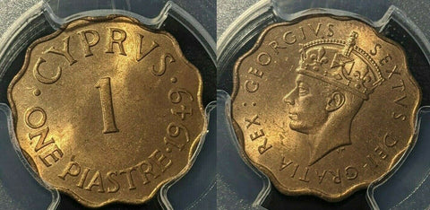 Cyprus 1949 piastre KM# 30 PCGS MS64RD GEM UNC EX Arielle Collection #1552