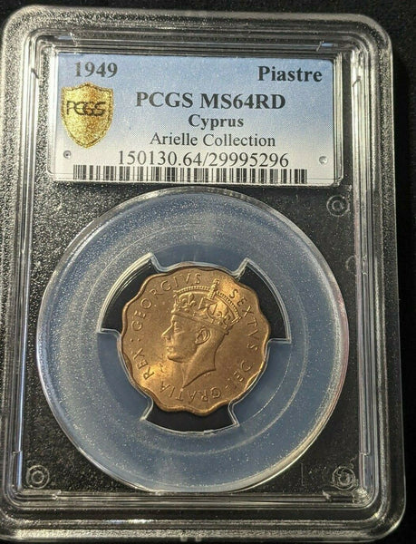 Cyprus 1949 piastre KM# 30 PCGS MS64RD GEM UNC EX Arielle Collection #1552