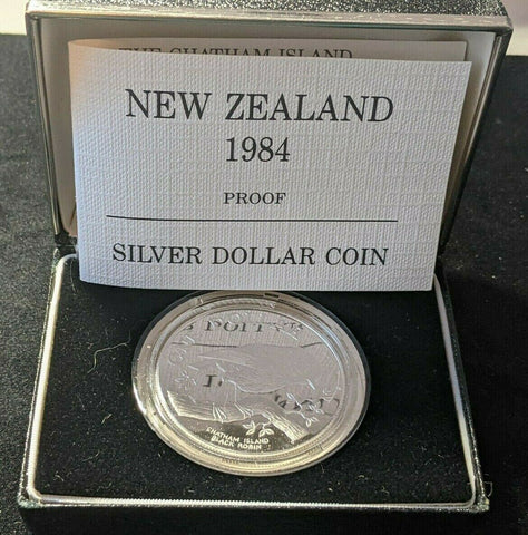 1984 New Zealand $1 Dollar Silver Proof Coin Chatham Island Black Robin