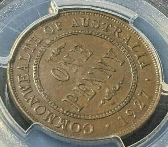 1927 m Penny 1d Australia English obverse EF45 PCGS EF #1563