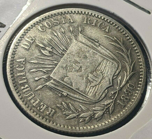 Costa Rica HEATON 1890 25 Centavos KM# 130 Cleaned #065