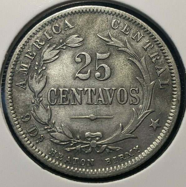 Costa Rica HEATON 1890 25 Centavos KM# 130 Cleaned #065