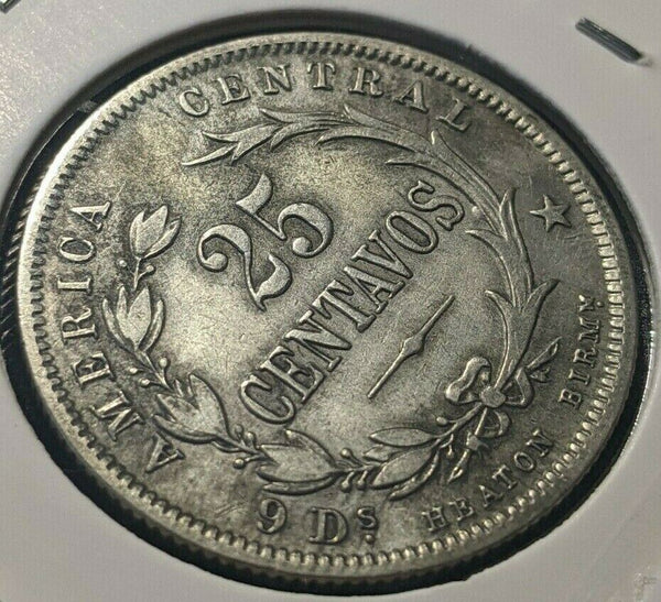 Costa Rica HEATON 1890 25 Centavos KM# 130 Cleaned #065