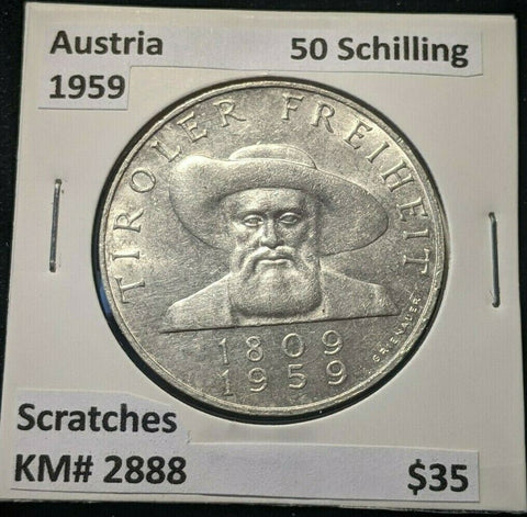 Austria 1959 50 Schilling KM# 2888 Scratches #194   #15A