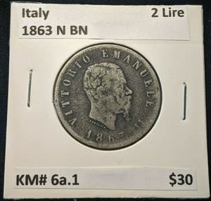 Italy 1863 N BN 2 Lire KM# 6a.1 #239