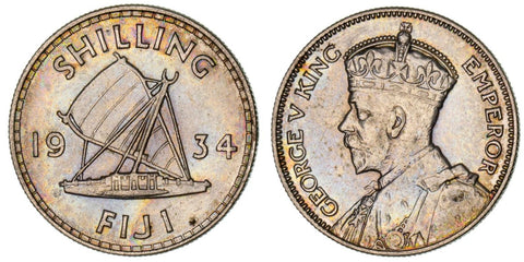 Fiji 1934 Shilling 1/- KM# 4 Scratches #179