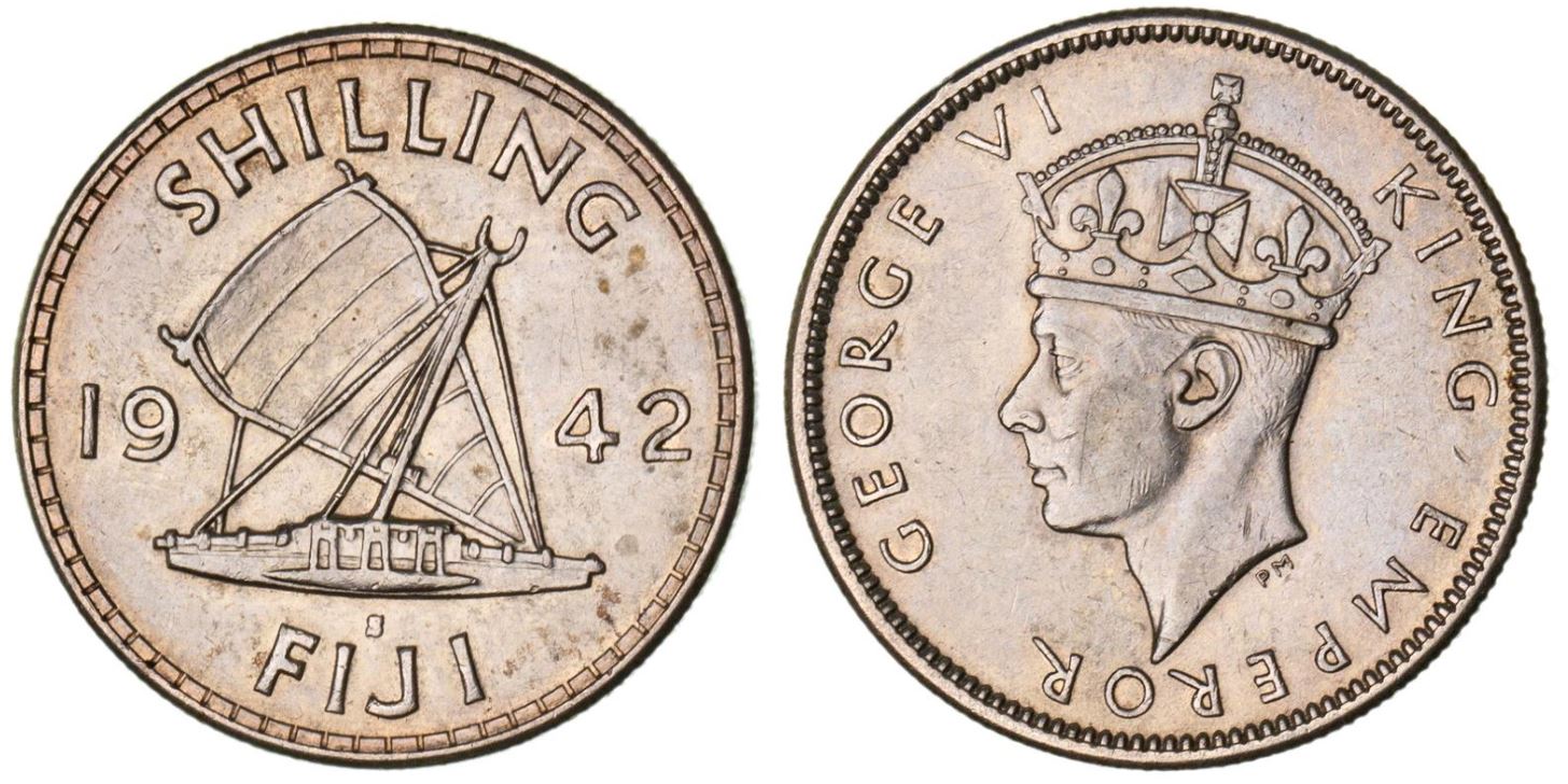 Fiji 1942 S Shilling 1/- KM# 12a Scratches #078