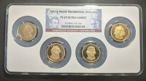 2007-S Proof Presidential Dollars NGC PF69 ULTRA CAMEO  4 Coin Set #1582