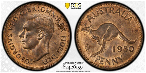 1950 M Penny 1d Australia MS63RB PCGS Choice UNC #1589
