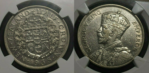 New Zealand 1935 1/2cr Half Crown KM# 5 NGC XF45 EX45 #1599