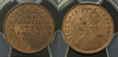 India 1889 (c) One Quarter Anna SW-6.509 PCGS MS64RB GEM UNC