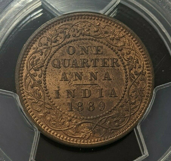 India 1889 (c) One Quarter Anna SW-6.509 PCGS MS64RB GEM UNC