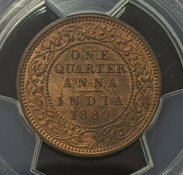 India 1889 (c) One Quarter Anna SW-6.509 PCGS MS64RB GEM UNC