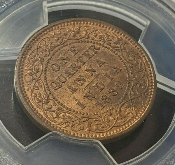 India 1889 (c) One Quarter Anna SW-6.509 PCGS MS64RB GEM UNC