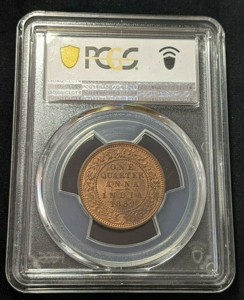 India 1889 (c) One Quarter Anna SW-6.509 PCGS MS64RB GEM UNC