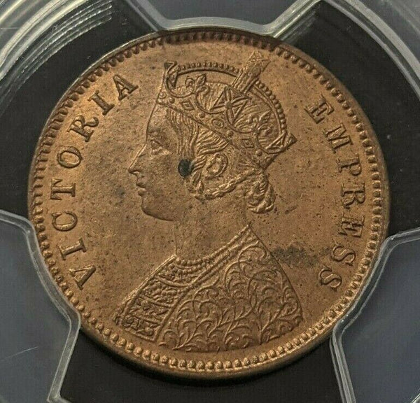 India 1889 (c) One Quarter Anna SW-6.509 PCGS MS64RB GEM UNC