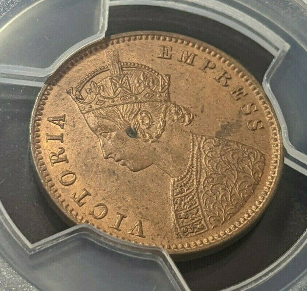 India 1889 (c) One Quarter Anna SW-6.509 PCGS MS64RB GEM UNC