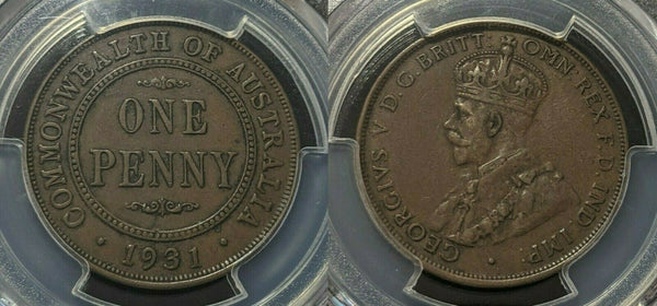 1931 M Penny 1d Australia English obverse Dropped 1 PCGS AU50