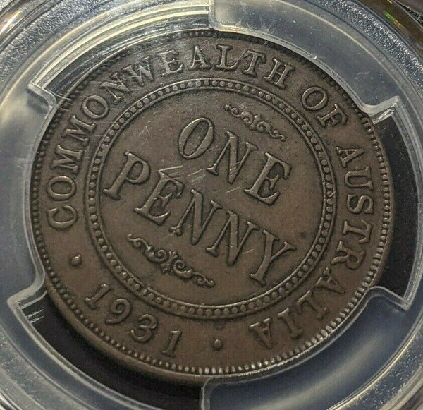 1931 M Penny 1d Australia English obverse Dropped 1 PCGS AU50
