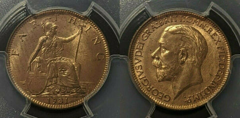 Great Britain 1931 Farthing 1/4D PCGS MS65RD GEM UNC KM# 825 Sp# 4061 #1594