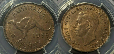 1938 M Penny 1d Australia PCGS MS64BN GEM Unc
