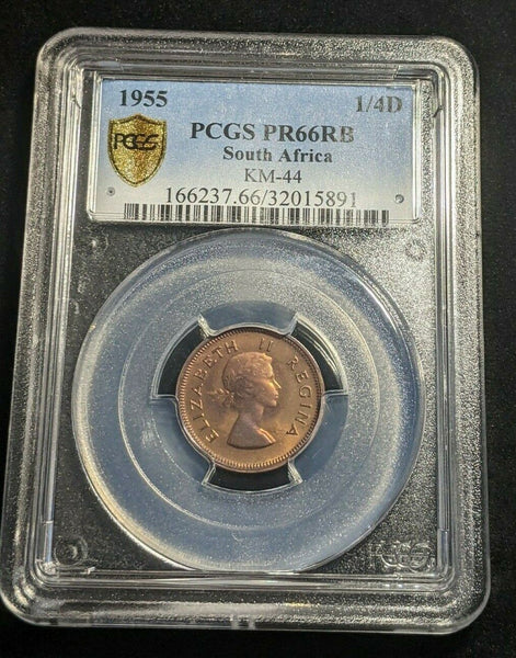 South Africa 1955 Proof Farthing 1/4D PCGS PR66RB GEM UNC KM# 44 #1623