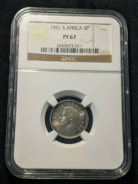 South Africa 1951 Proof Sixpence 6d NGC PF67 FDC GEM UNC KM# 36.2 #1636