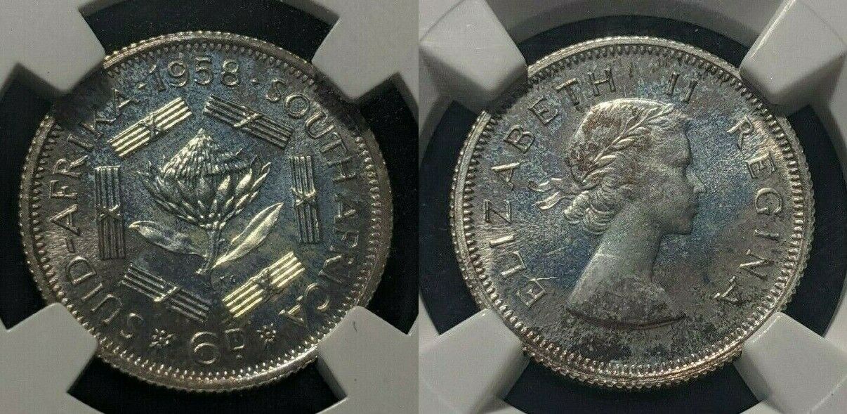 South Africa 1958 Proof Sixpence 6d NGC PF66 GEM UNC KM# 48  #1643