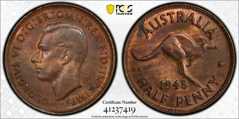 1948 m Half Penny 1/2d Australia PCGS MS63BN Choice UNC  #1758