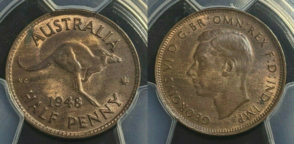 1948 m Half Penny 1/2d Australia PCGS MS63BN Choice UNC  #1758