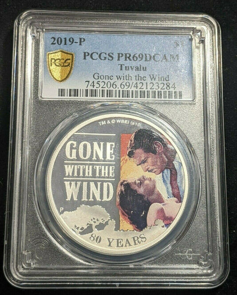 Tuvalu 2019Proof $1 Silver 1Oz Gone With The Wind 80th Anniversary PCGS PR69DCAM