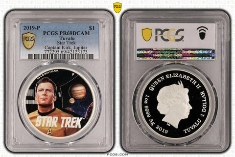 Tuvalu 2019 Proof $1 Silver 1 Oz Star Trek Captain Kirk, Jupiter PCGS PR69DCAM