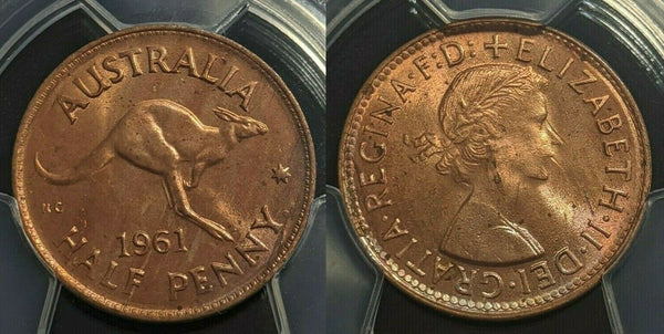 1961 (p) Half Penny 1/2d Australia PCGS MS65RD GEM UNC  #1721