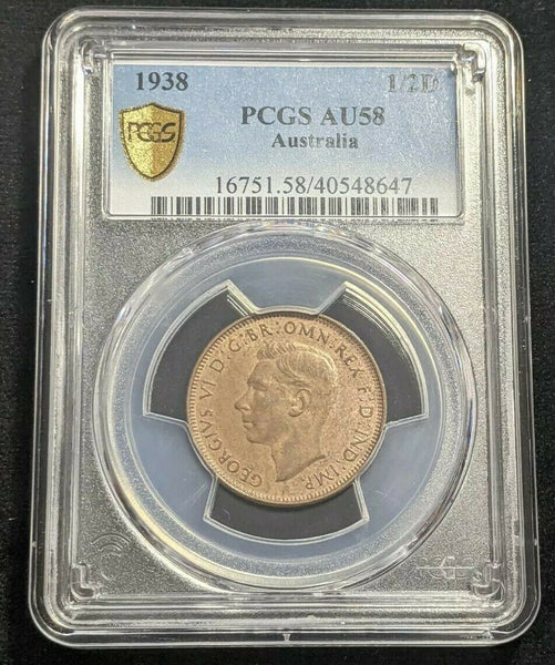1938 Half Penny 1/2d Australia PCGS AU58 aUNC #1701