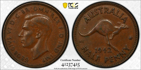 1942 m Half Penny 1/2d Australia PCGS AU55 aUNC  #1704