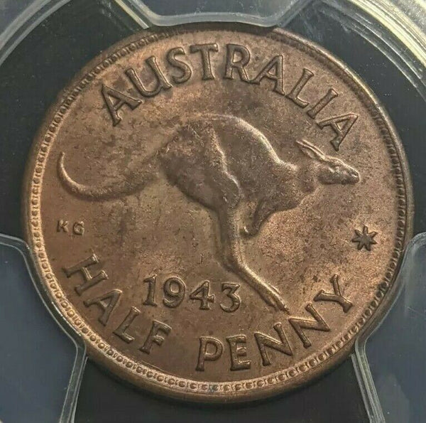 1943 m Half Penny 1/2d Australia PCGS MS62BN UNC  #1706
