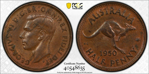 1950 (p) Half Penny 1/2d Australia PCGS AU58 aUNC  #1707