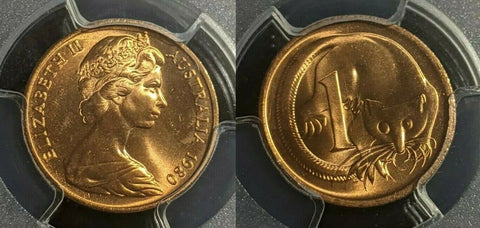 1980 One Cent 1c Australia PCGS MS65RD GEM UNC #1800